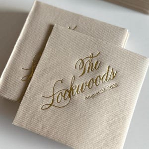 Personalized cocktail Napkins wedding, soft linen like, Gold foil napkins, airlaid Custom wedding Napkins, Napkins for wedding,