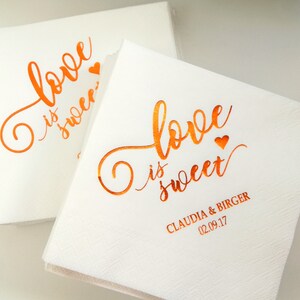 Personalized Napkins, Love is sweet, Personalized Napkins, Custom Napkins, Wedding Napkins, Monogramed Napkins, Custom Luncheon Napkins