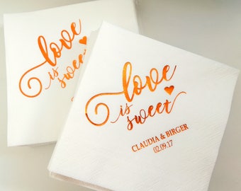 Personalized Napkins, Love is sweet, Personalized Napkins, Custom Napkins, Wedding Napkins, Monogramed Napkins, Custom Luncheon Napkins