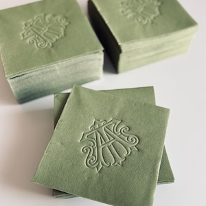 Personalized Cocktail Napkins Wedding, Embossed Monogram Napkins, Custom Wedding Napkins, Soft Linen Like Napkins, Interlocking Monogram image 16