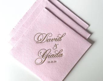 Personalized Wedding Napkins, Gold Foil Embossed, Linen-Like Airlaid