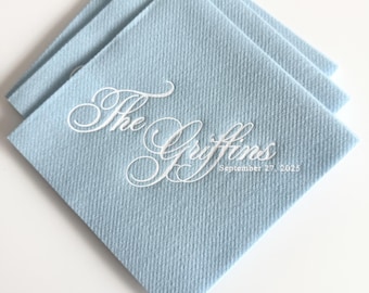 Tovaglioli da cocktail azzurri, Tovaglioli da matrimonio, morbidi come il lino, Tovaglioli con lamina d'oro, Tovaglioli da matrimonio personalizzati airlaid, Tovaglioli per matrimonio,