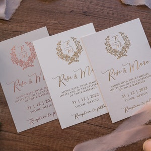 Einladungskarte, Hochzeitseinladung mit minimalistischem Design, Einladung, Letterpress, Gold folie,
