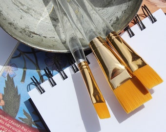 Clear Vegan Brush Set | Animal-Friendly Artist's Brush Set | Gift For Artist | DIY Paintbrushes | Unique Art Gift | Flat Paintbrush Set