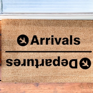 Arrivals Departures Doormat, Handmade Doormat, Custom Doormat, Travel Doormat, Airplane Doormat, Housewarming Gifts, Personalized Doormat