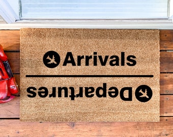 Arrivals Departures Doormat, Handmade Doormat, Custom Doormat, Travel Doormat, Airplane Doormat, Housewarming Gifts, Personalized Doormat