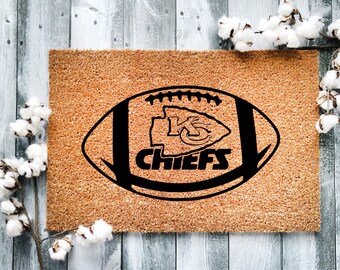 Chiefs Football Doormat, Handmade Doormat, Gifts for Chiefs Fans, NFL Gifts, Super Bowl, Kansas City Chiefs