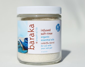 Baraka Infused Salt Rinse 8oz- French Atlantic Sea Salt with Essential Oils for Neti Pot