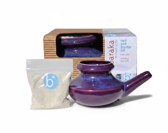 Kit iniziale per Neti Pot in ceramica fatto a mano Baraka® (colori assortiti)
