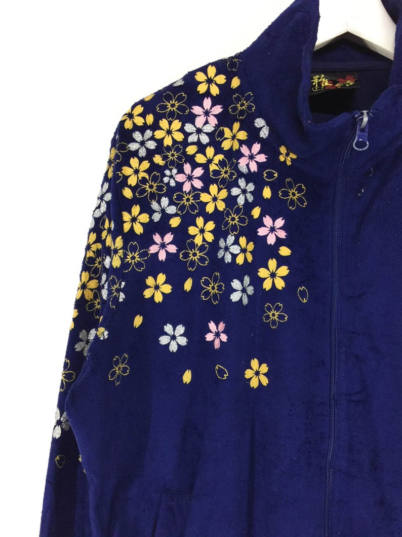 Japanese souvenir dragon and sakura motive vintage 90s fleece jacketsukajanjapanese streetwear Rare!