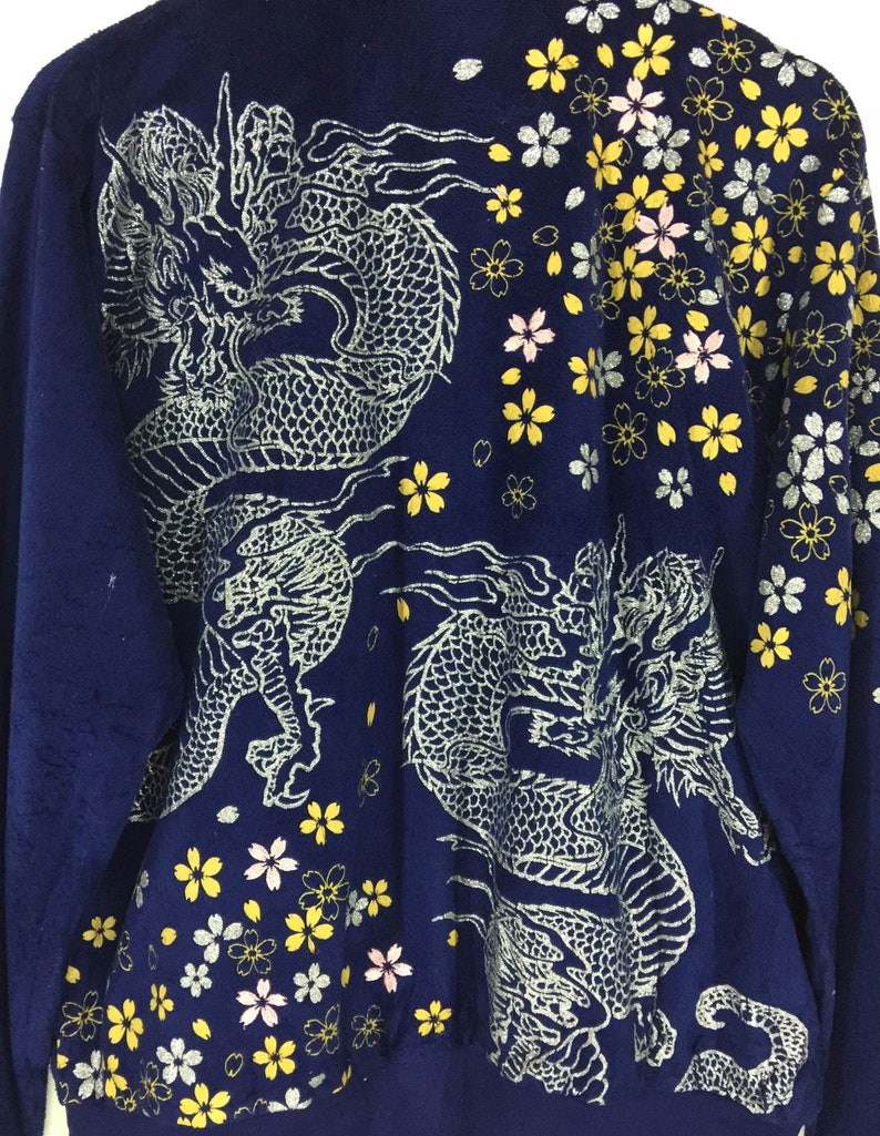 Japanese souvenir dragon and sakura motive vintage 90s fleece jacketsukajanjapanese streetwear Rare!