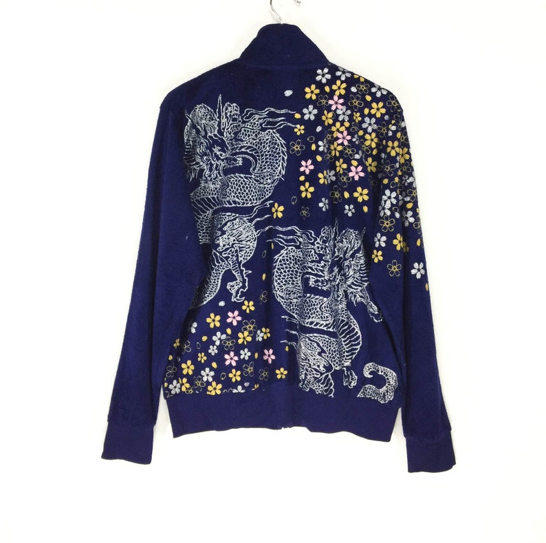 Japanese souvenir dragon and sakura motive vintage 90s fleece jacketsukajanjapanese streetwear Rare!