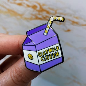 Broche de esmalte de aveia Broche de leite de aveia Presente à base de plantas Broche de esmalte vegano Broche de esmalte de leite de aveia Presente vegano Broche de esmalte de comida Emblema vegano