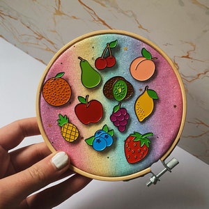 Fruit Enamel Pins - Peach Pin, Watermelon Pin, Cherry Pin, Strawberry Pin, Banana Pin, Pineapple Pin, Lapel Pin, Vegan Enamel Pins