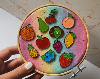 Fruit Enamel Pins - Peach Pin, Watermelon Pin, Cherry Pin, Strawberry Pin, Banana Pin, Pineapple Pin, Lapel Pin, Vegan Enamel Pins