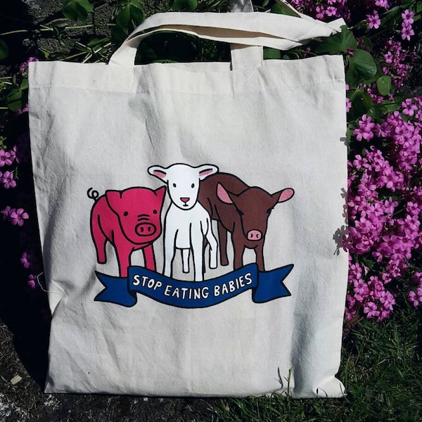 Bolsa Vegana - Derechos de los animales, Bolsa de mano vegana, Vegetariano, Regalo vegano, Amigos no comida, Bolsa vegetariana, Activismo vegano