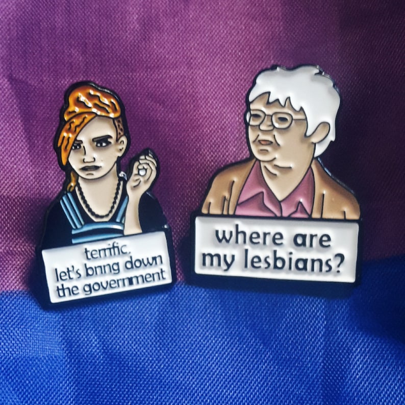 Where Are My Lesbians Enamel Pin as part of the queers gifts for 2019
