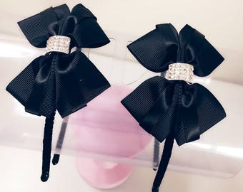 Baby girl Black Headbands with Golden Details Handmade