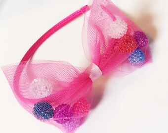 Hot Pink Headband with colorful details handmade
