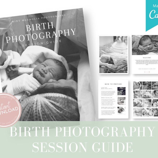 Birth Photography Session Guide, Client Prep Guide, Birth Story, Newborn Session Guide, Photography Canva Templates, Canva Templates