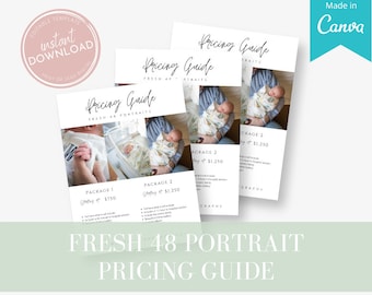 Fresh 48 Pricing Guide for Photographer, Pricing Sheet, Newborn Photography, Newborn Pricing Guide, Photography Template for Canva