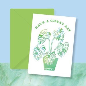 MONSTERA HELLO FRIEND / Tarjeta de felicitación / Tarjeta de cumpleaños / Amante de la planta / Hippie / Tener un buen día / Plantas / Olla / Verde / Pensando en ti
