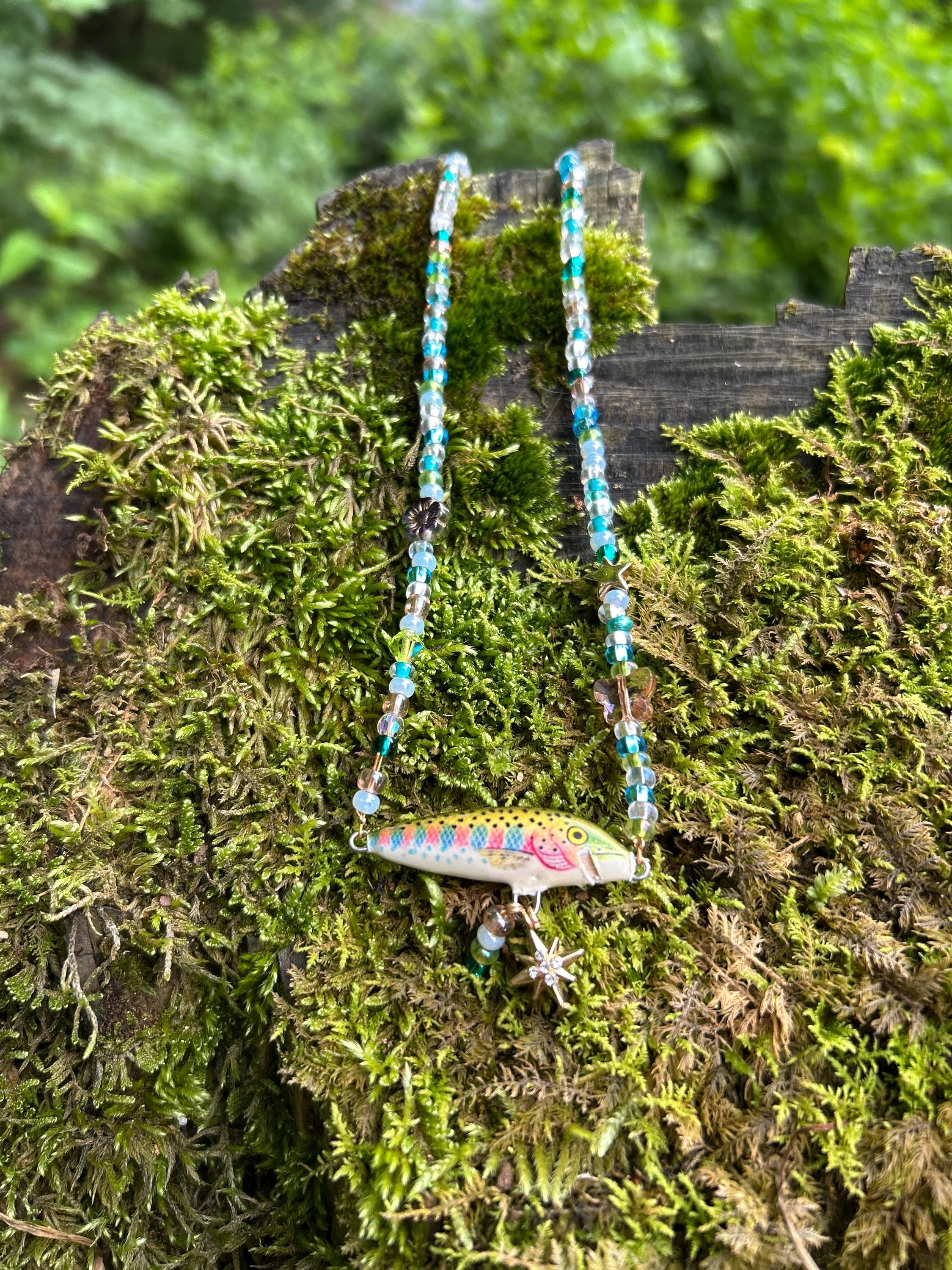 Handmade Beaded Trout Necklace, Gold Accent Fishing Jewelry - Etsy