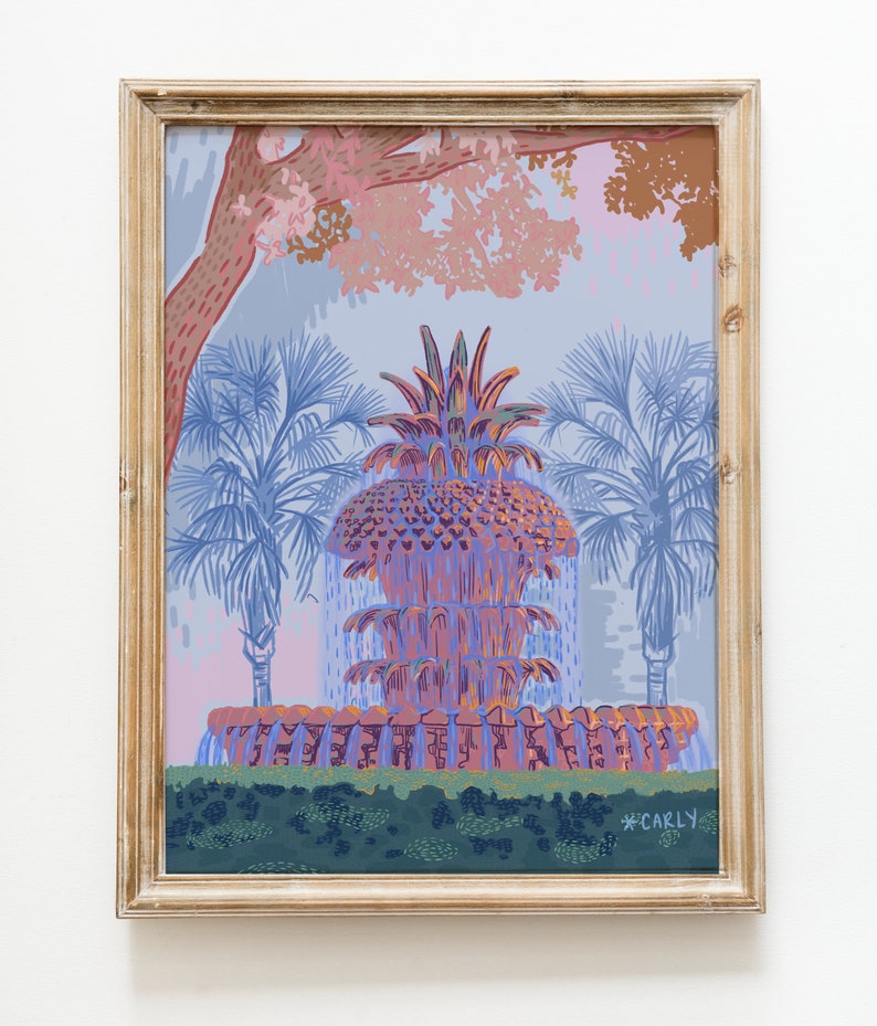 CHARLESTON PINEAPPLE FOUNTAIN Painting / Charleston Print / Etsy