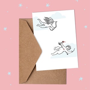 CHERUB Cupid Wine Valentines Day Card / Galantine&#39;s Day Card / Artsy Valentines Card / Anti Valentines Day / Anti Valentines Card