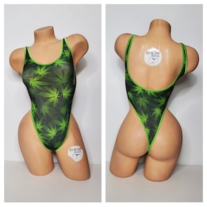 Green Weed Pot Leaf Pattern met uw keuze Trim Kleur 1 Stuk Bodysuit Maat KLEIN