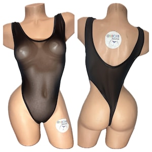Black Mesh with Black Trim ***VERY SHEER*** 1 Piece Bodysuit Size SMALL