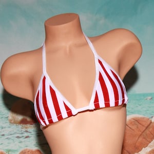 TOP ONLY Red & White Vertical Striped with White Trim Choose Your Coverage Top ONLY