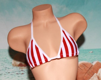 TOP ONLY Red & White Vertical Striped with White Trim Choose Your Coverage Top ONLY