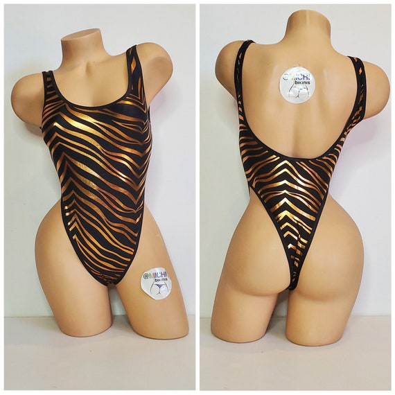 Gold and Black Tiger Stripes Pattern W/ Black Trim 1 Piece Bodysuit Size  SMALL 