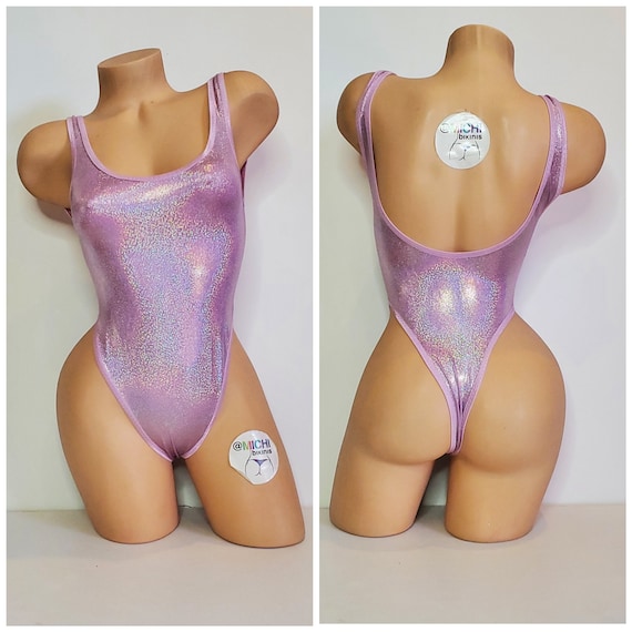 Holographic Lavender With Your Choice Trim Color 1 Piece Bodysuit Size SMALL  
