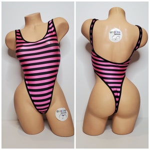 Baby Pink and Black Horizontal Stripes with Black Trim 1 Piece Bodysuit Size SMALL