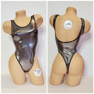 Ranferri x Michi Silver with Black with Rhinestone Detail Trim 1 Piece Bodysuit Size SMALL