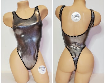 Ranferri x Michi Silver with Black with Rhinestone Detail Trim 1 Piece Bodysuit Size SMALL
