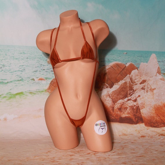 Bronze W Bronze Trim Micro Coverage Top Y Back Thong Slingshot