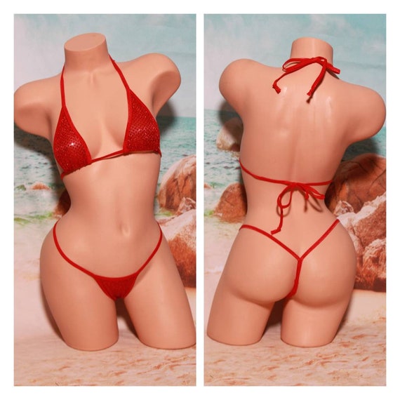 Red Sequin Mesh *semi Sheer* With Red Trim Medium Coverage Top Y