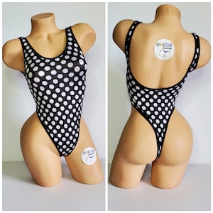 Black with White Polka Dots with Your Choice Trim Color 1 Piece Bodysuit Size SMALL