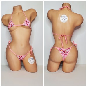 Conjunto de biquíni de 2 peças com microfibra e acabamento rosa bebê, top franzido e calcinha, tamanho único