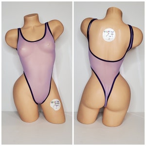 Lavender Mesh with Purple Trim ***VERY SHEER*** 1 Piece Bodysuit Size SMALL