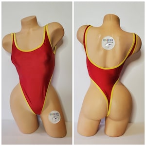 Red with Your Choice Trim Color Custom Logo Option 1 Piece Bodysuit Size SMALL