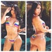 Rainbow Striped with Your Choice Trim Color Full Coverage Top Full Coverage Scrunch Butt 2 Piece Micro String Bikini Set One Size 