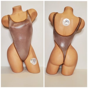 Shimmery Tan Ultra Thin Fabric with Tan Trim 1 Piece Bodysuit Size SMALL