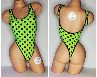 Neon Grün mit Schwarzen Tupfen mit schwarzer Borte 1 Stück Bodysuit Größe SMALL