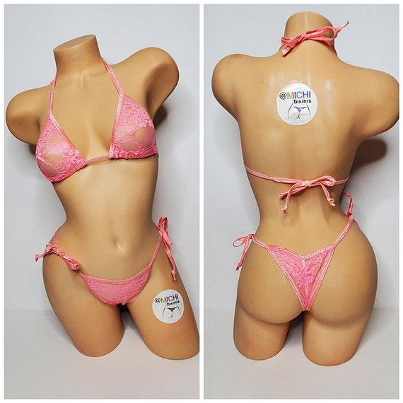 Hot Pink W/ Black Zebra Stripes Print Full Coverage Top Full Coverage  Scrunch Butt Bottom Micro String Bikini Set One Size -  Canada