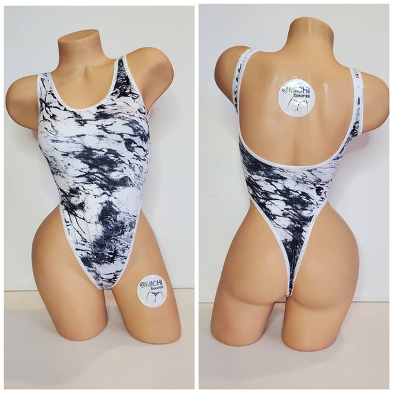 Marble Print with White Trim 1 Piece Bodysuit Size SMALL