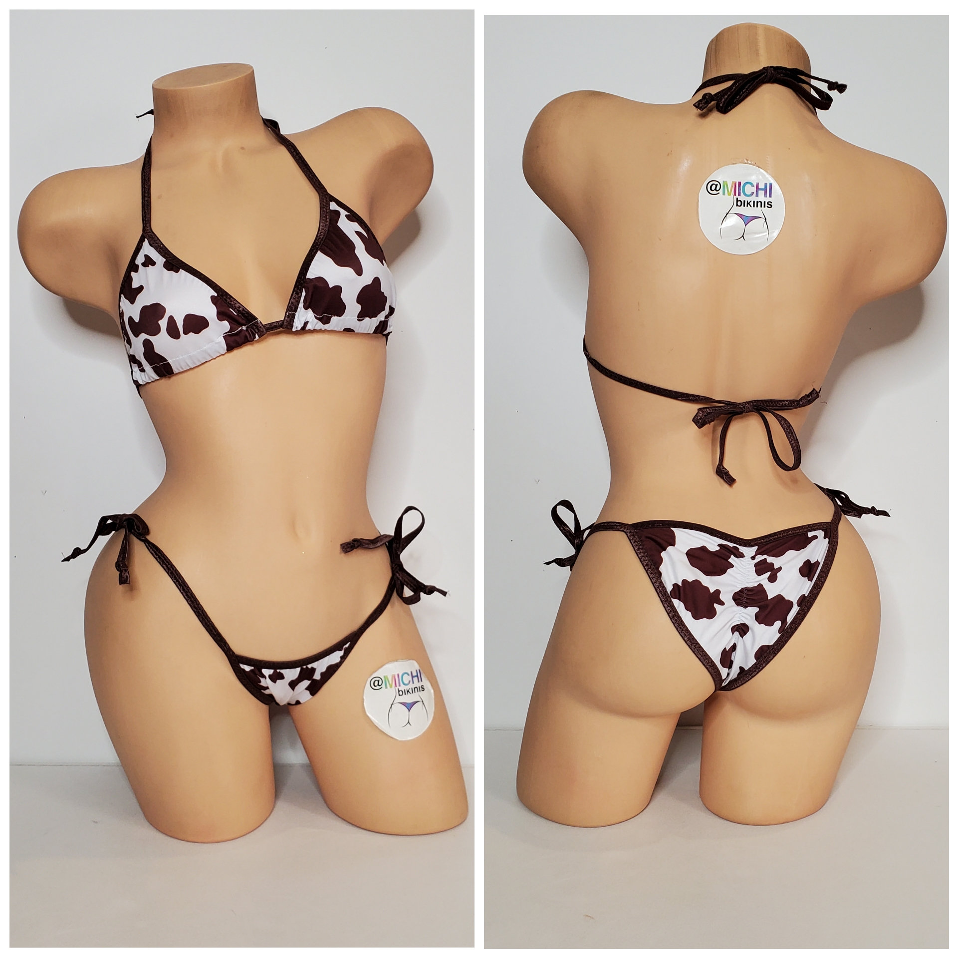 Padded Black & White Stripe Bikini Top With Floral Side Tie Bikini